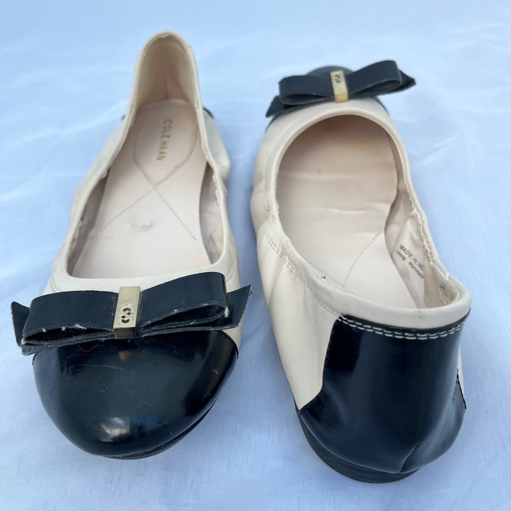 Cole Haan Elsie Ballet Flats Toe Cap & Black Front Bow size 9,5 - Picture 10 of 15